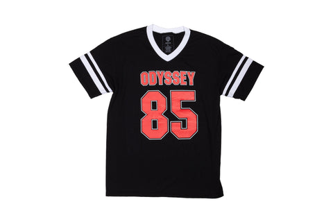 Odyssey 85 Jersey Tee (Black w/ White Stripes and Red+White Ink)
