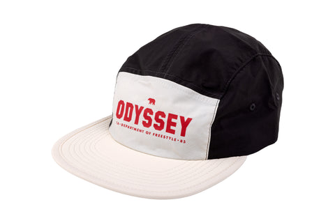 Odyssey Campus Nylon 5-Panel Camp Hat (Off-White/Black w/ Red Screen Print)