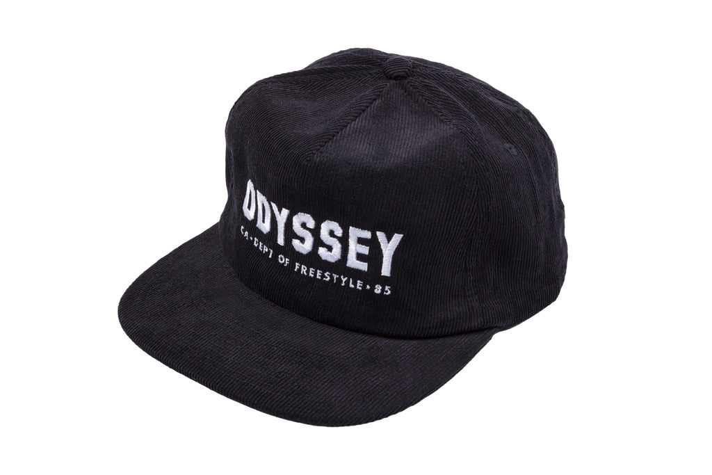 Odyssey Campus 5-Panel Corduroy Hat (Black with White Embroidery)