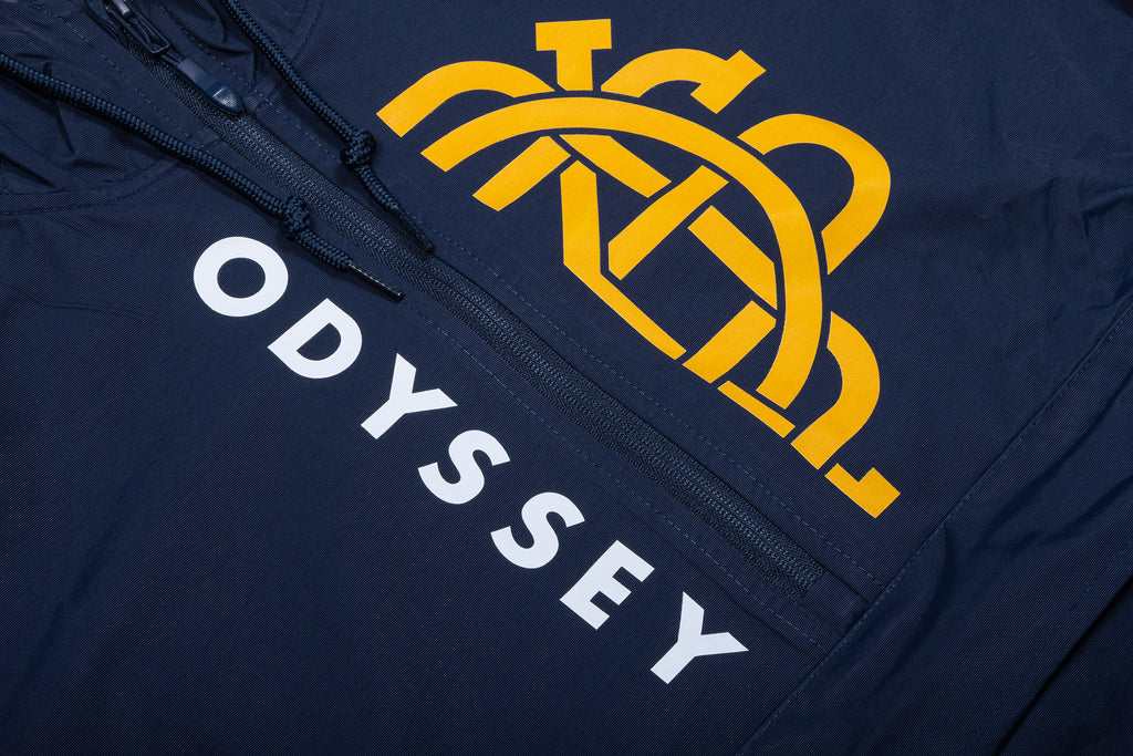 Odyssey Half-Monogram Windbreaker Anorak Jacket (Blue with White/Golden Rod Ink)