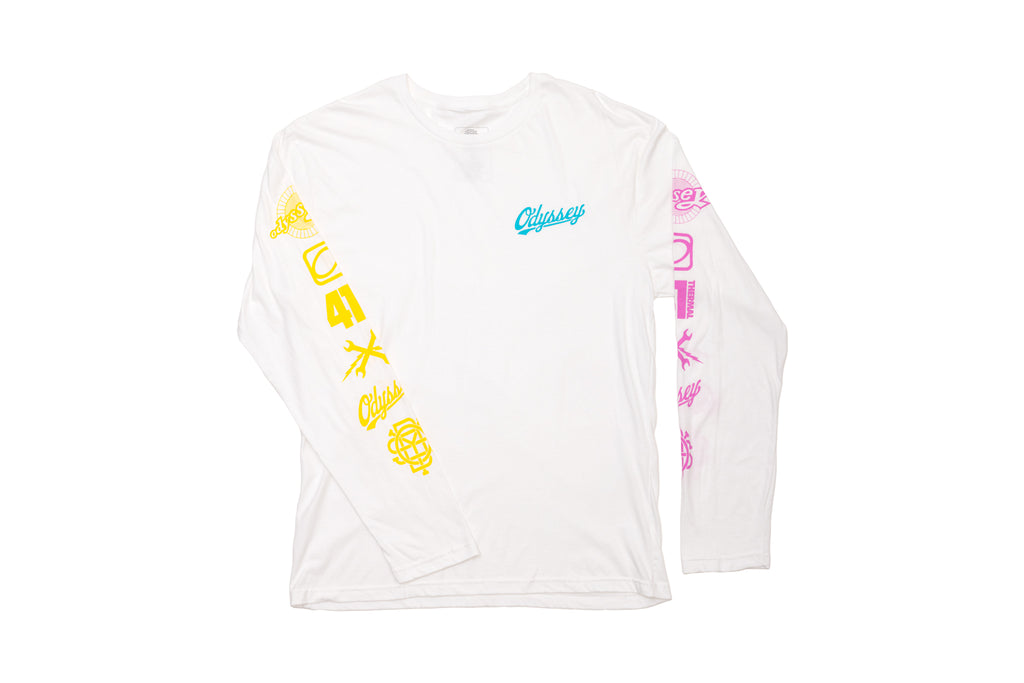 Odyssey History Long Sleeve (White w/ Yellow+Teal+Pink Ink)