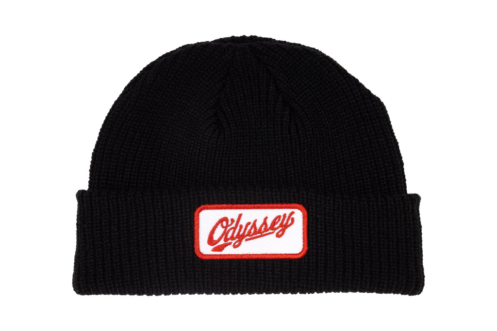 Odyssey Slugger Patch Cable Beanie (Black with Red/White Woven Patch)