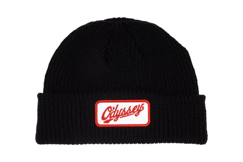 Odyssey Slugger Patch Cable Beanie (Black with Red/White Woven Patch)