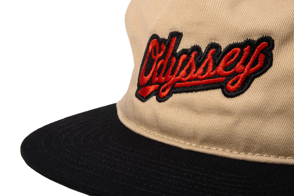 Odyssey Slugger 5-Panel Hat (Khaki/Black with Red/Black Embroidery)