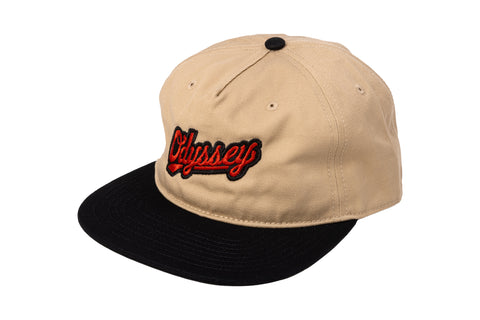 Odyssey Slugger 5-Panel Hat (Khaki/Black with Red/Black Embroidery)