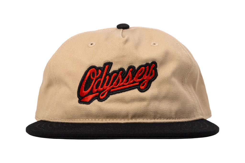 Odyssey Slugger 5-Panel Hat (Khaki/Black with Red/Black Embroidery)