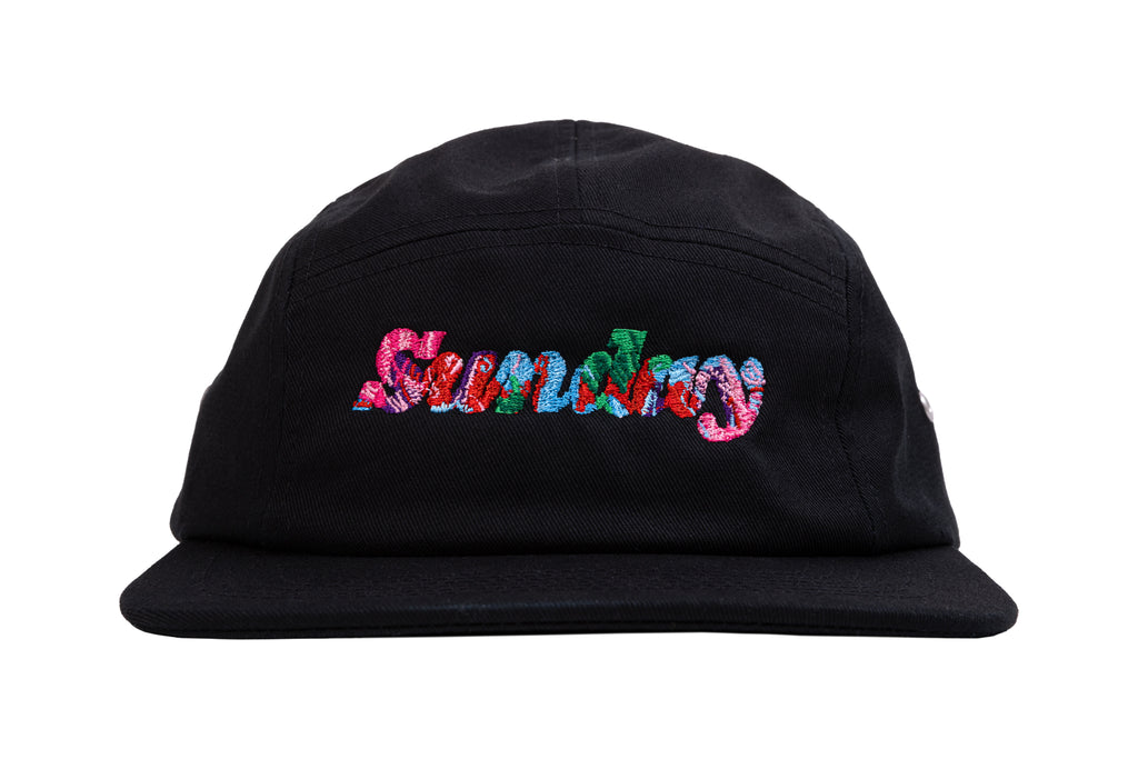 Sunday Classy Scribble 5-Panel Camper Hat (Black w/ Multicolor Embroidery)
