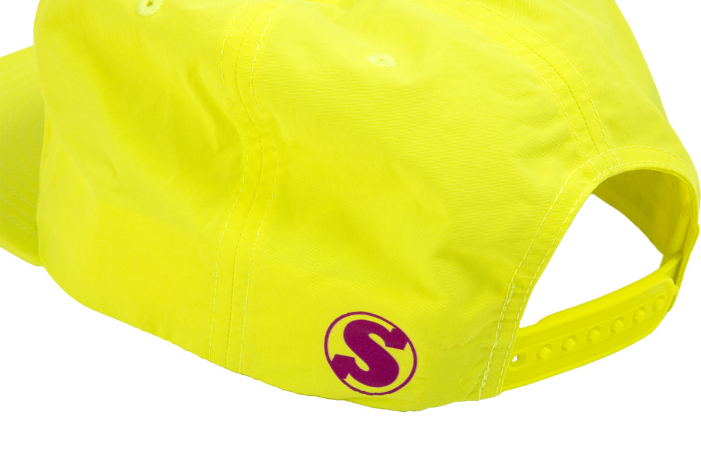Sunday High Wave 5-Panel Nylon Snapback Hat (Safety Green w/ Purple Screen Print)