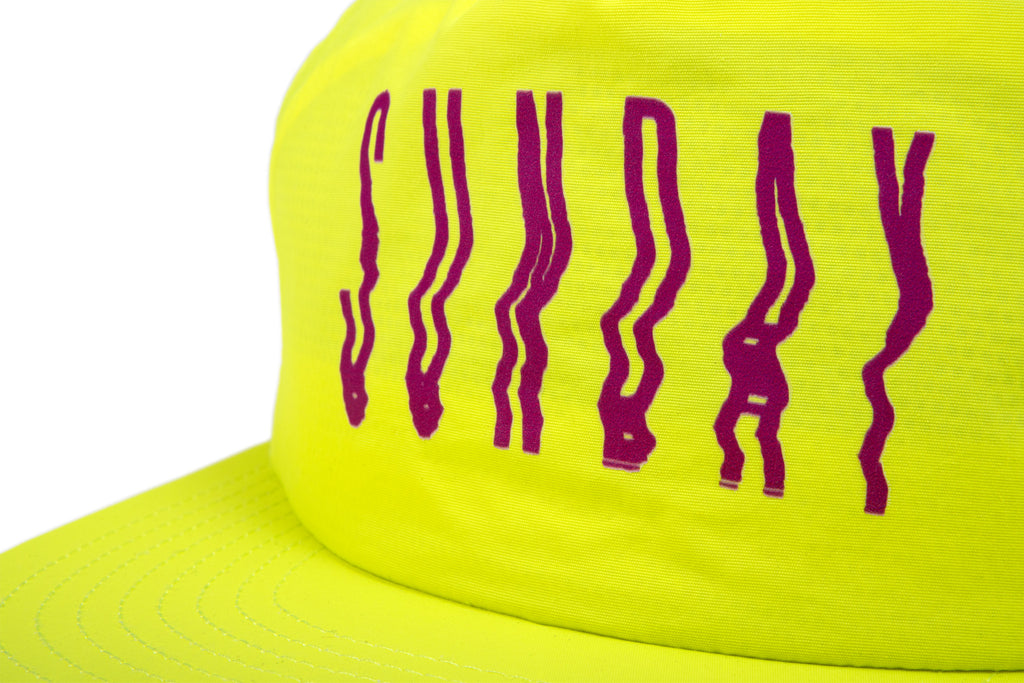 Sunday High Wave 5-Panel Nylon Snapback Hat (Safety Green w/ Purple Screen Print)