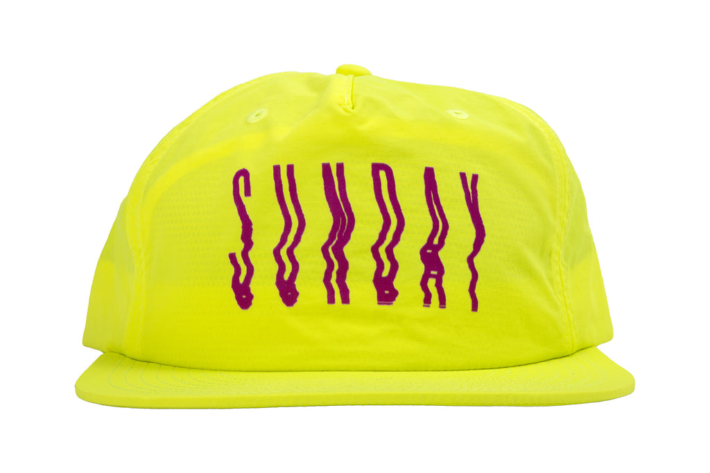 Sunday High Wave 5-Panel Nylon Snapback Hat (Safety Green w/ Purple Screen Print)