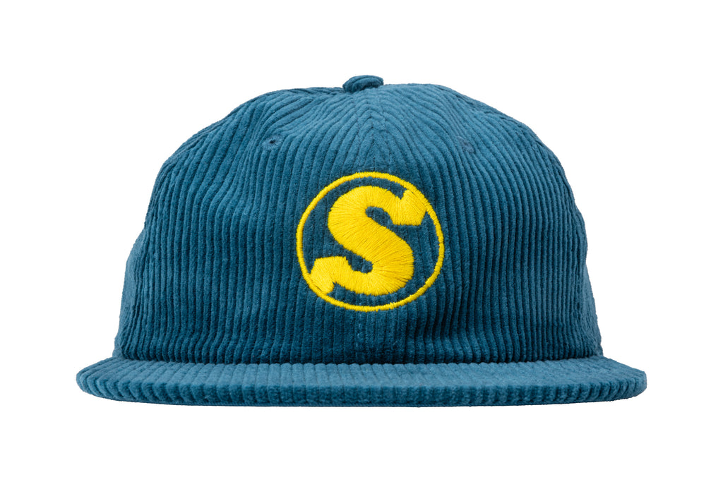 Sunday Badge 5-Panel Corduroy Hat (Atlantic Green with Yellow Embroidery)