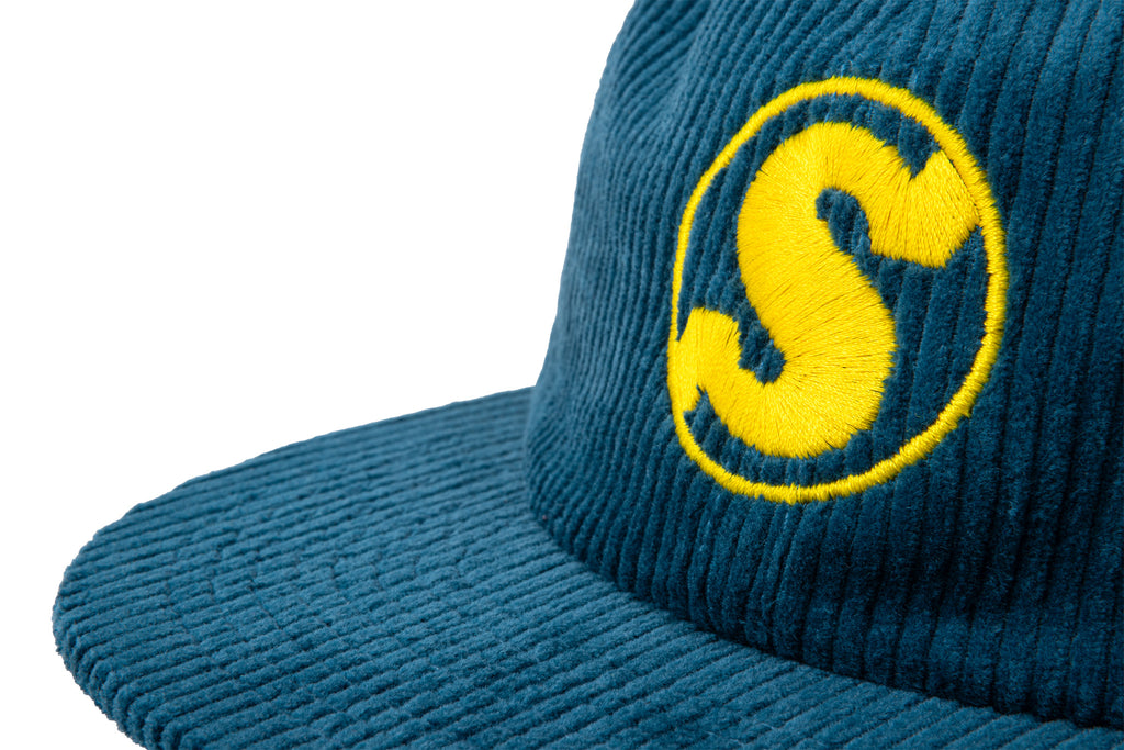 Sunday Badge 5-Panel Corduroy Hat (Atlantic Green with Yellow Embroidery)