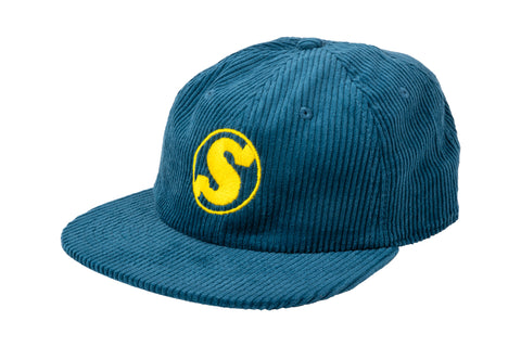 Sunday Badge 5-Panel Corduroy Hat (Atlantic Green with Yellow Embroidery)