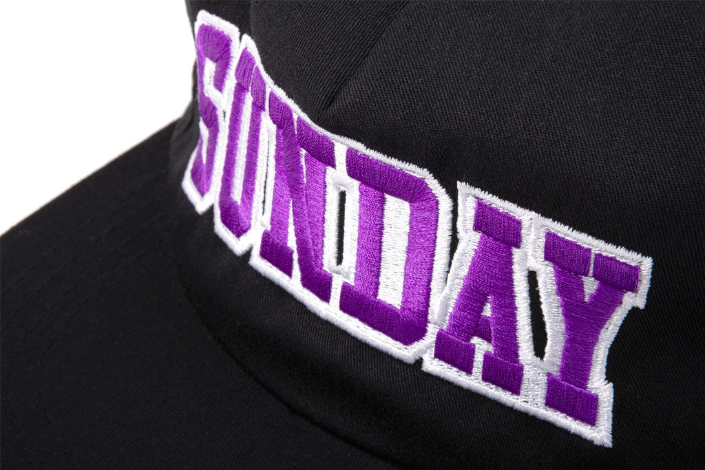 Sunday Blockhead 5-Panel Hat (Black w/ Purple+White Embroidery)