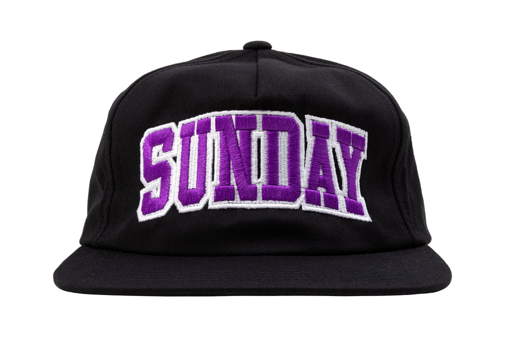 Sunday Blockhead 5-Panel Hat (Black w/ Purple+White Embroidery)