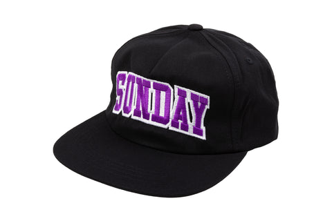 Sunday Blockhead 5-Panel Hat (Black w/ Purple+White Embroidery)