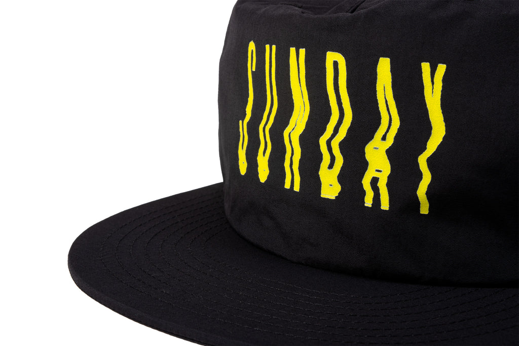 Sunday High Wave 5-Panel Nylon Snapback Hat (Black with Neon Yellow Screen Print)