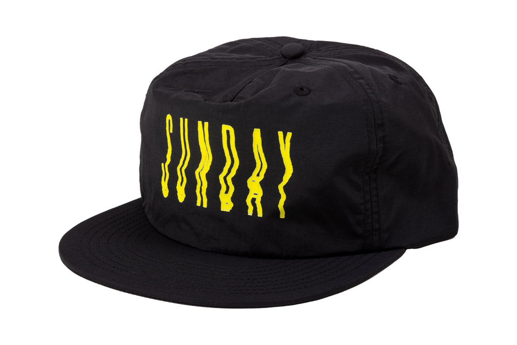 Sunday High Wave 5-Panel Nylon Snapback Hat (Black with Neon Yellow Screen Print)