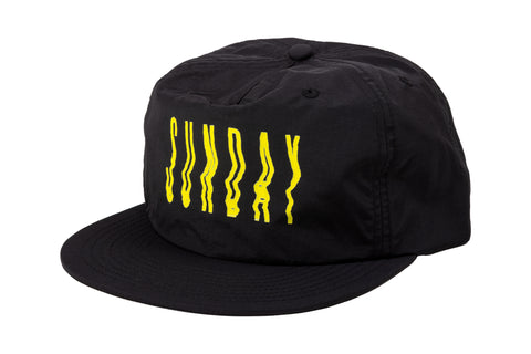 Sunday High Wave 5-Panel Nylon Snapback Hat (Black with Neon Yellow Screen Print)