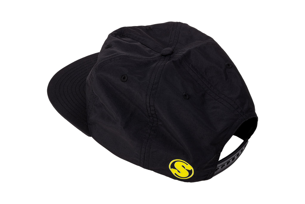 Sunday High Wave 5-Panel Nylon Snapback Hat (Black with Neon Yellow Screen Print)