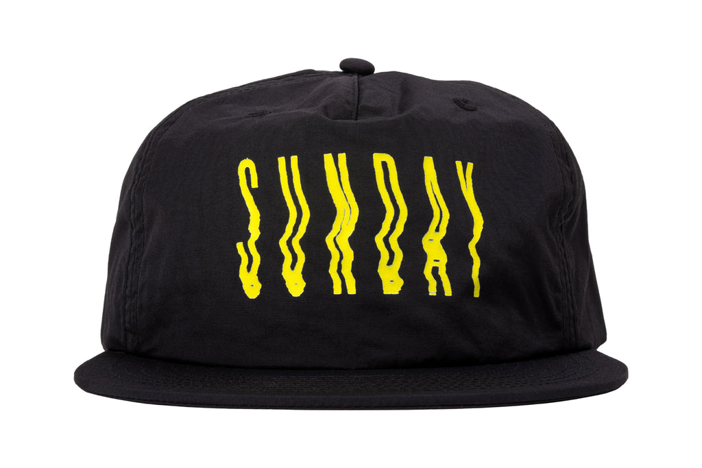Sunday High Wave 5-Panel Nylon Snapback Hat (Black with Neon Yellow Screen Print)
