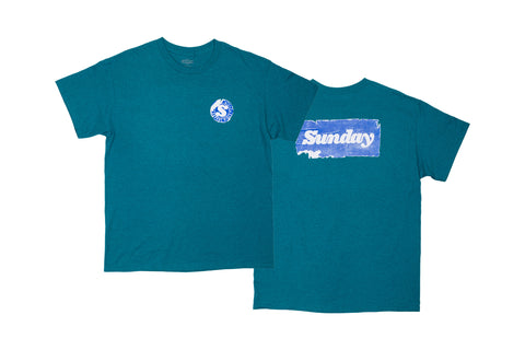 Sunday Sticker Tee (Aquatic w/ Navy+White Ink)