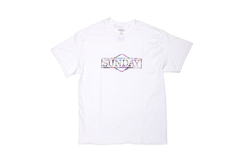 Sunday Wallflower Tee (White w/ Floral Pattern Fill)