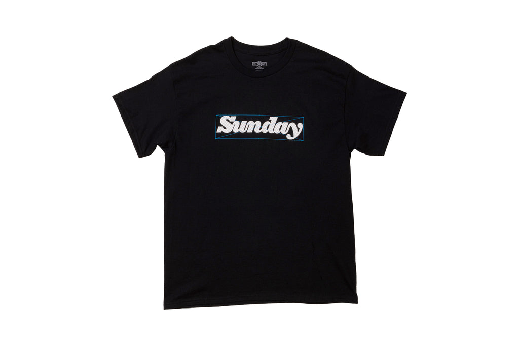 Sunday Work-In-Progress Tee (Black w/ Blue + Gray + White Ink)