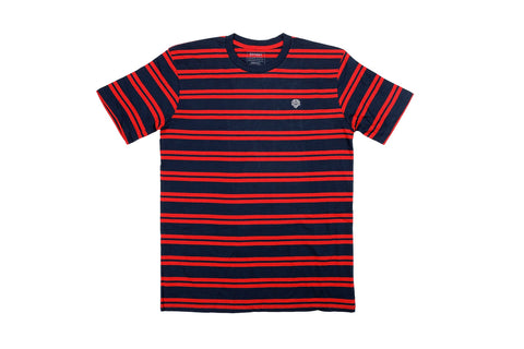 Odyssey Stitched Monogram Tee (Navy/Red Stripes)