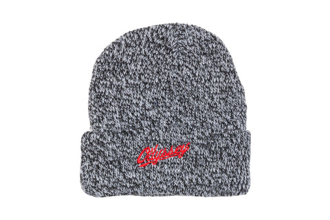 Odyssey Stitched Slugger Beanie (Black/White with Red Stitch)